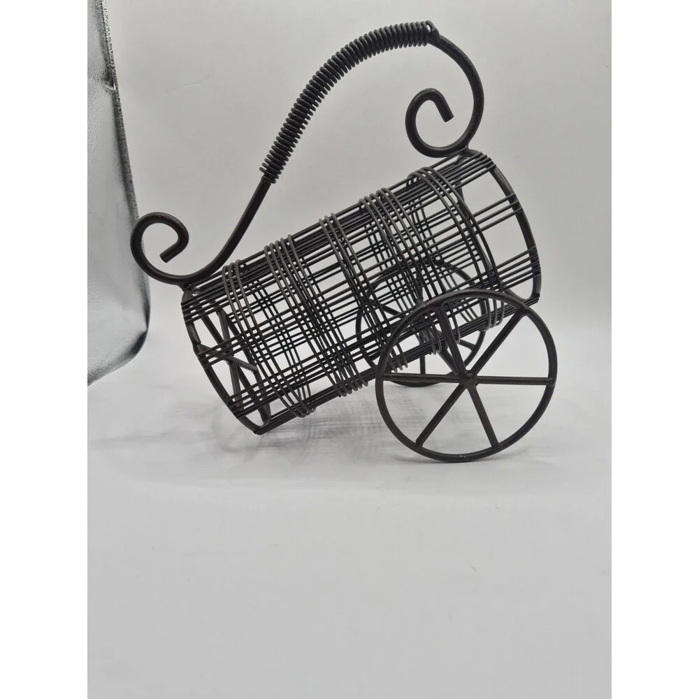 Tabletop Metal Wire Miniature Wagon Carriage Wine Bottle Holder Wrought Iron